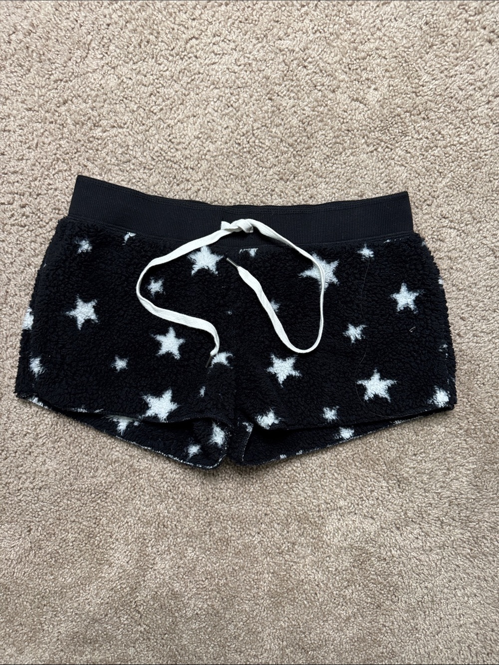 P.J. Salvage Black Sherpa Shorts with White Label Detail